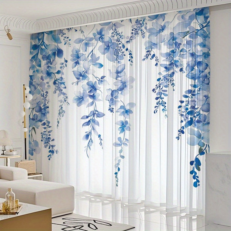 TEMU 2pcs Lanmanyoumeng Floral Window Screens - 100% Polyester Semi- Filtering Rod Pocket Curtains For , Living Room, Bedroom, Balcony - Machine