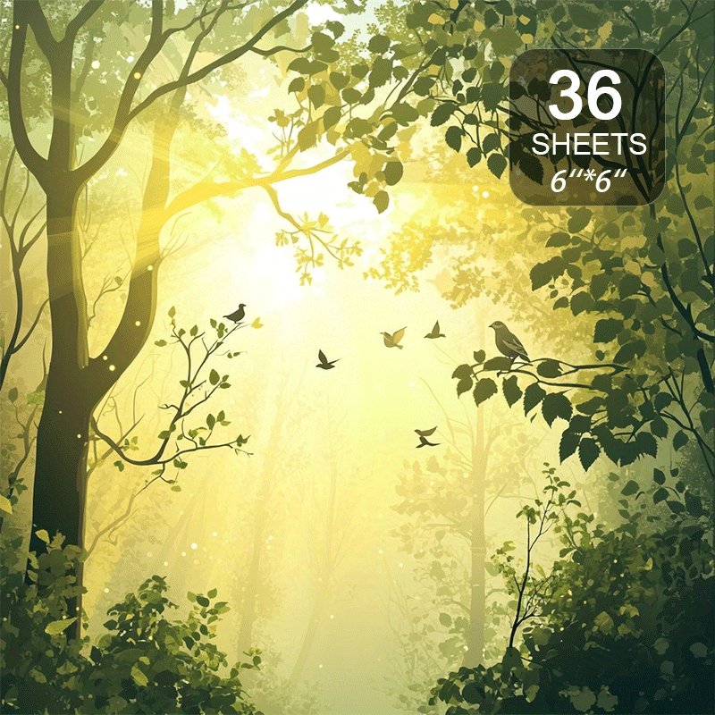 Fairy Tale Style Sunlight In Forest Paper, & Natural, For Journals, Diy Cards, Scrapbooking & (6x6 Inch, 36 Sheets)