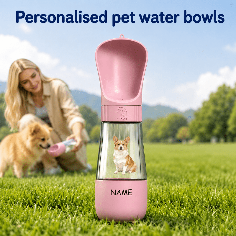 Customizable Portable Pet Water Cup with Custom Images and Names