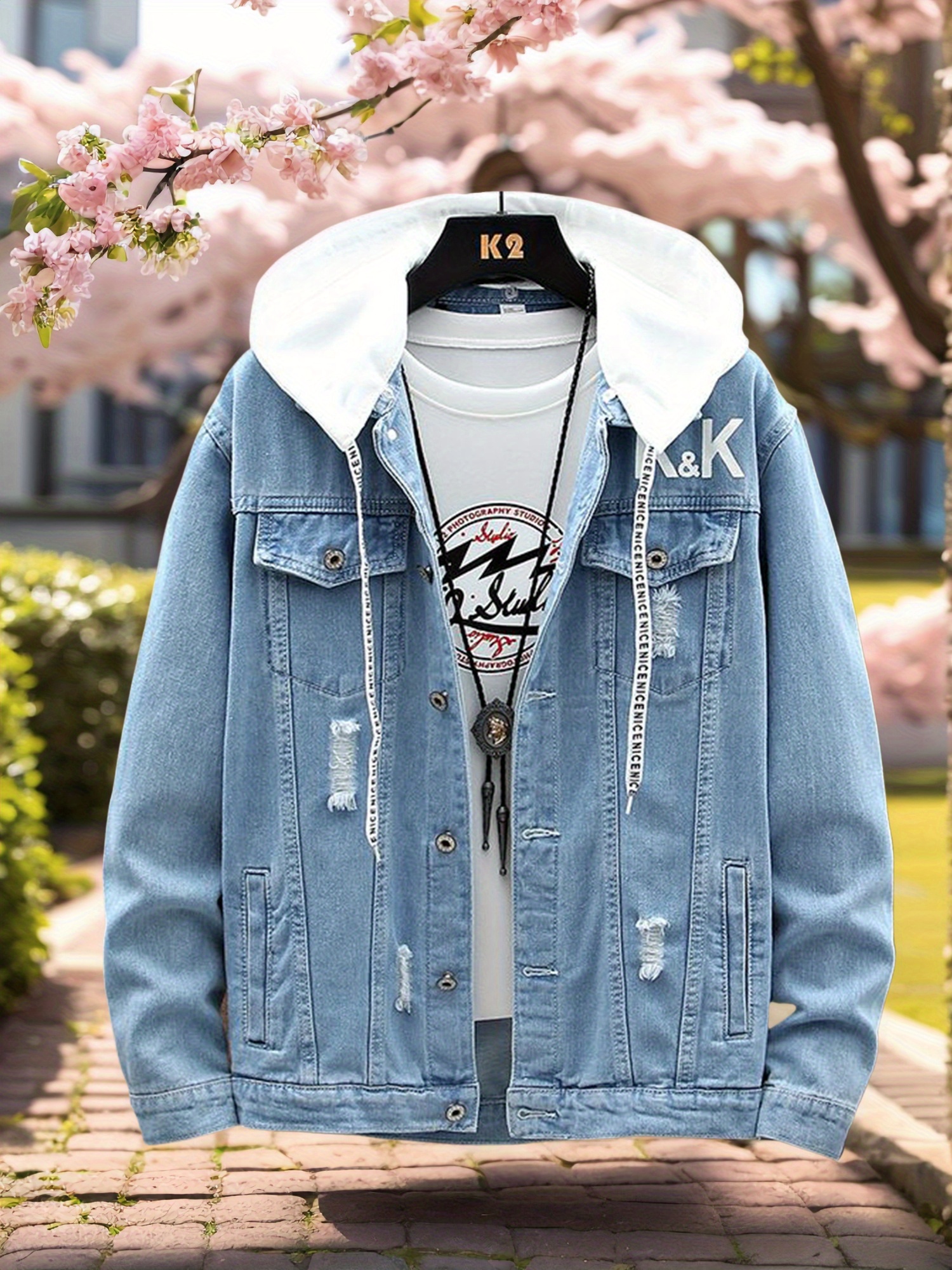 hooded denim jacket sold on Temu United States