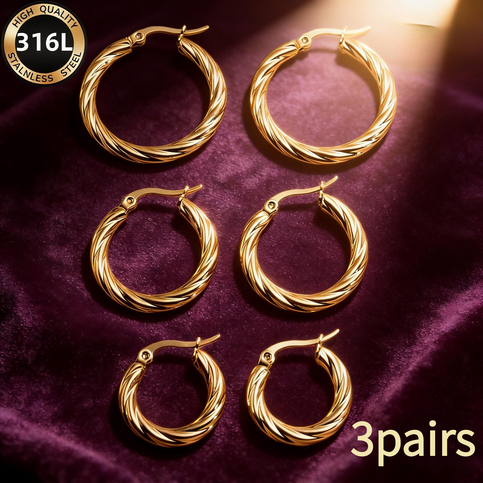 TEMU 3 Pairs Of Exquisite Stainless Steel Earrings, Style Gifts For Women, Premium Hoop Earrings For Ladies, Valentine's Day Gifts, Birthday Party
