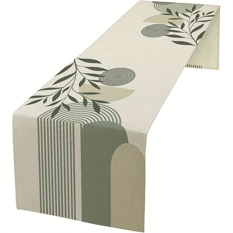 Image of 1 Bohemian Leaf Table Runner In Sage Green, Medieval Modern Abstract Geometric Minimalist Spring Festival Dining Table Runner For Home, Farmhouse, Party