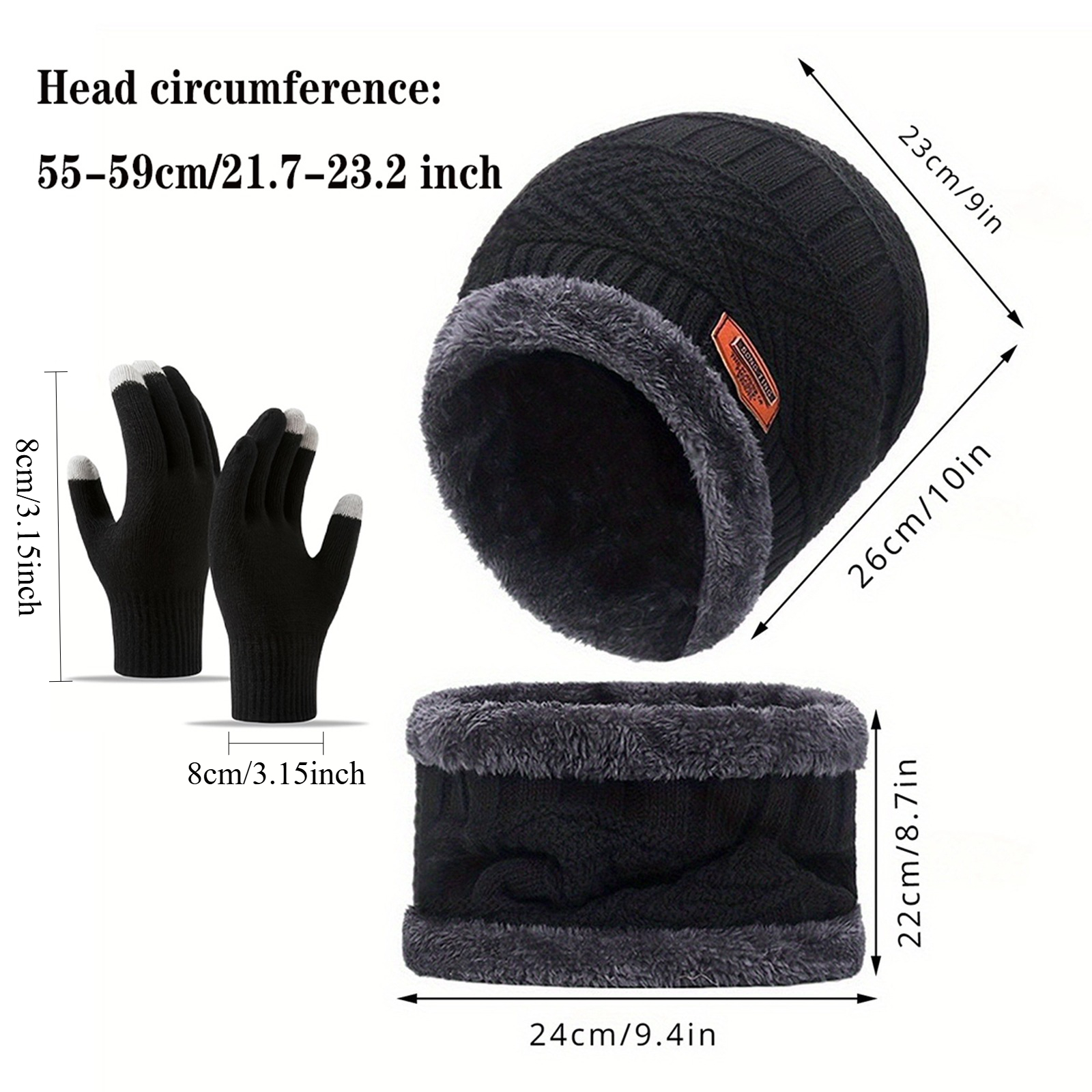 6pcs Winter-Lined Thick Hat, Neck Warmer, and Touchscreen Gloves Set