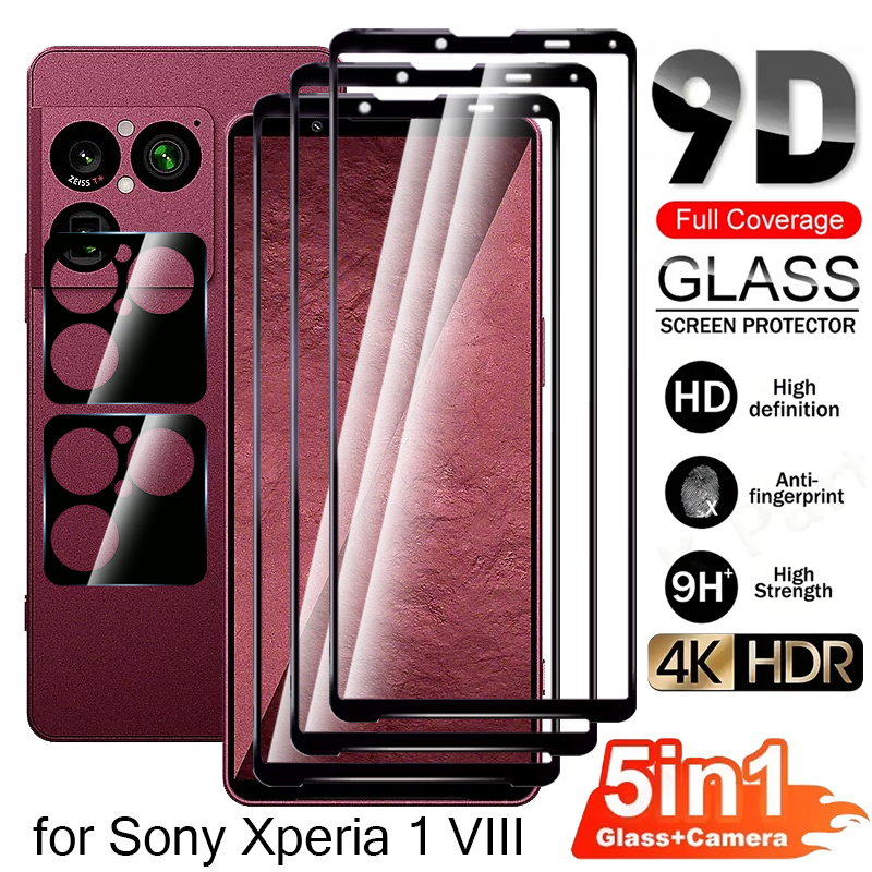 TEMU 3pcs Tempered Glass Screen Protector With 2 Camera Lens Film For Xperia 1 Viii, Full Coverage With Fingerprint Unlock Support