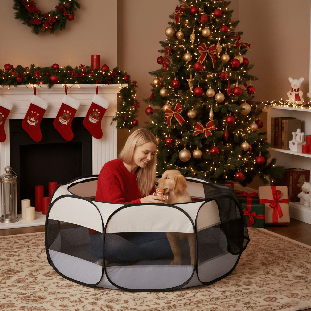 Hexagonal Pet Cage with Breathable Mesh for Cats and Small Dogs