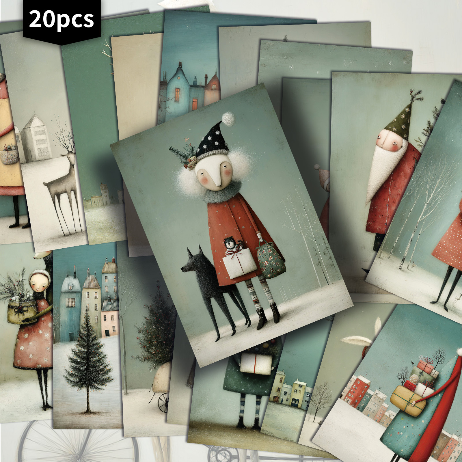 TEMU Pack de 20 Cartes Postales Vintage Noël ASSTSS - Scènes d'Hiver Rétro 4x6 avec Bonhommes de Neige, Gnomes, Dames Victoriennes & Maisons |