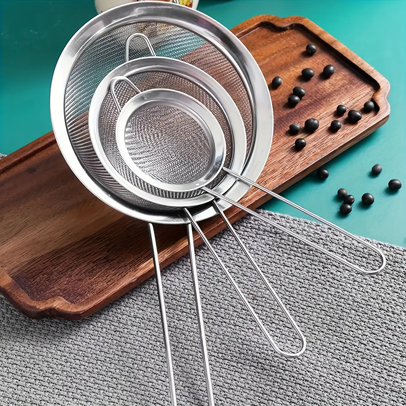 3pcs Stainless Steel Fine Mesh Strainer Set- Comfortable Handle, Durable and Rust-Resistant, Essential for Kitchen Baking, Easily Strain Sauces and Flour