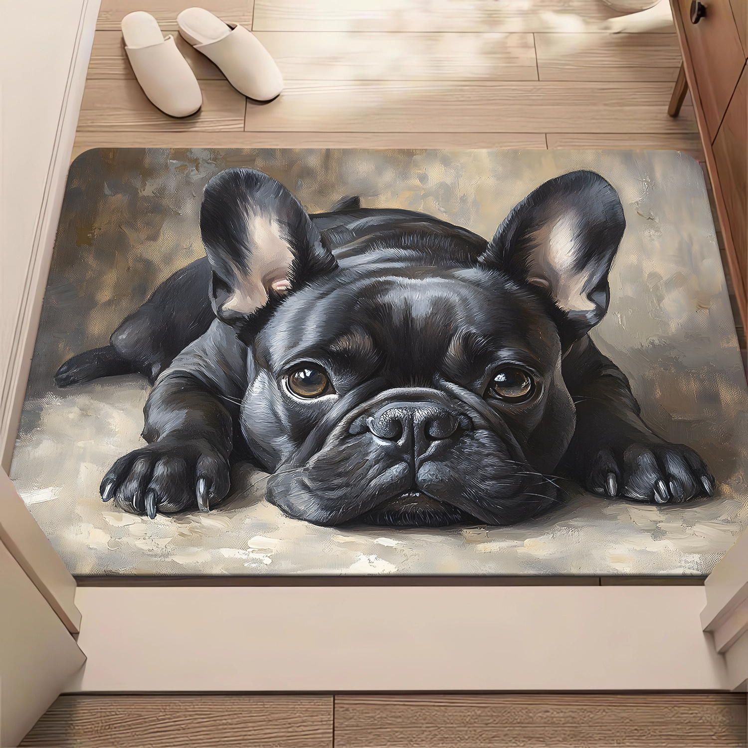 TEMU 1pc, French Bulldog Cute Dog Carpet Hd Printed Door Mat, Non-slip Bathroom Floor Mats, Microfiber Absorbent Machine Washable Polyester Rug For