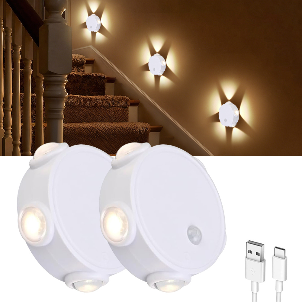 Night Light 2pcs, Motion Sensor Indoor Wall Light, Rgb Warm White Rechargeable Dimmable Light, Adhesive And Magnetic Mount, Ambient Mood Lighting For Bedroom, Bathroom And Stairs