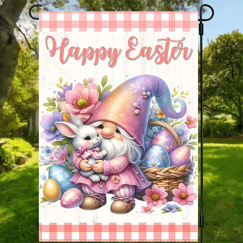 

Bunny Garden Flag - Double-sided, Waterproof Outdoor Decor With Floral Garland Design, 12x18 Inch