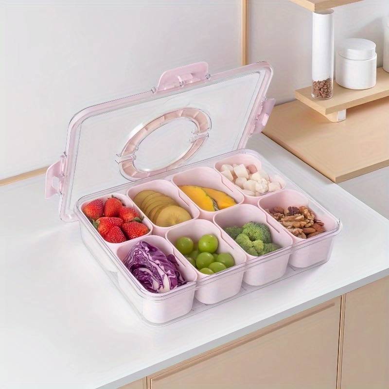 Snackle Box Container – 8-Compartment Divided Serving Tray With Lid & Handle, Portable