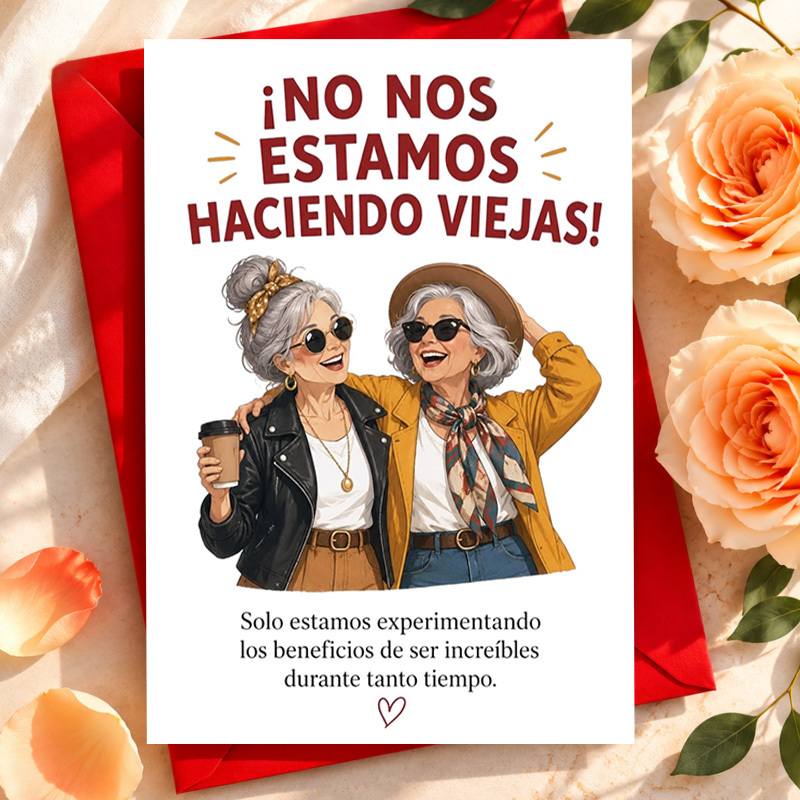 TEMU Tarjeta de felicitación en español, mujeres mayores con estilo, diseño retro , texto divertido e inspirador, ideal para mejores (/)