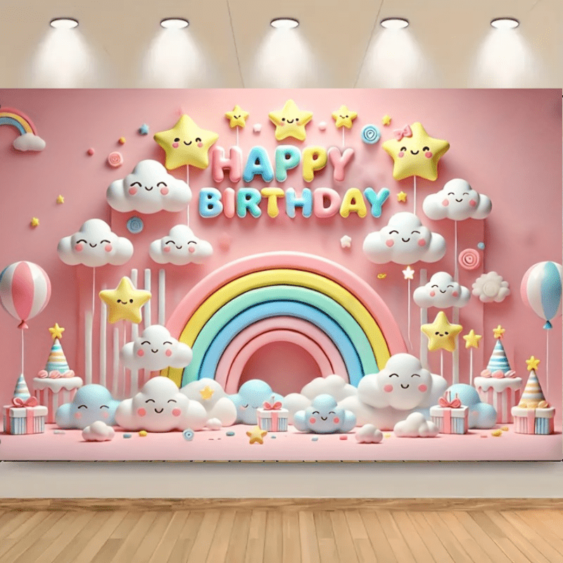 

2d Door Banner 1pc Banner With Clouds And Rainbow - Polyester Party Decoration For Birthday, Anniversary, Tailgating - Indoor Use, No Electricity Needed