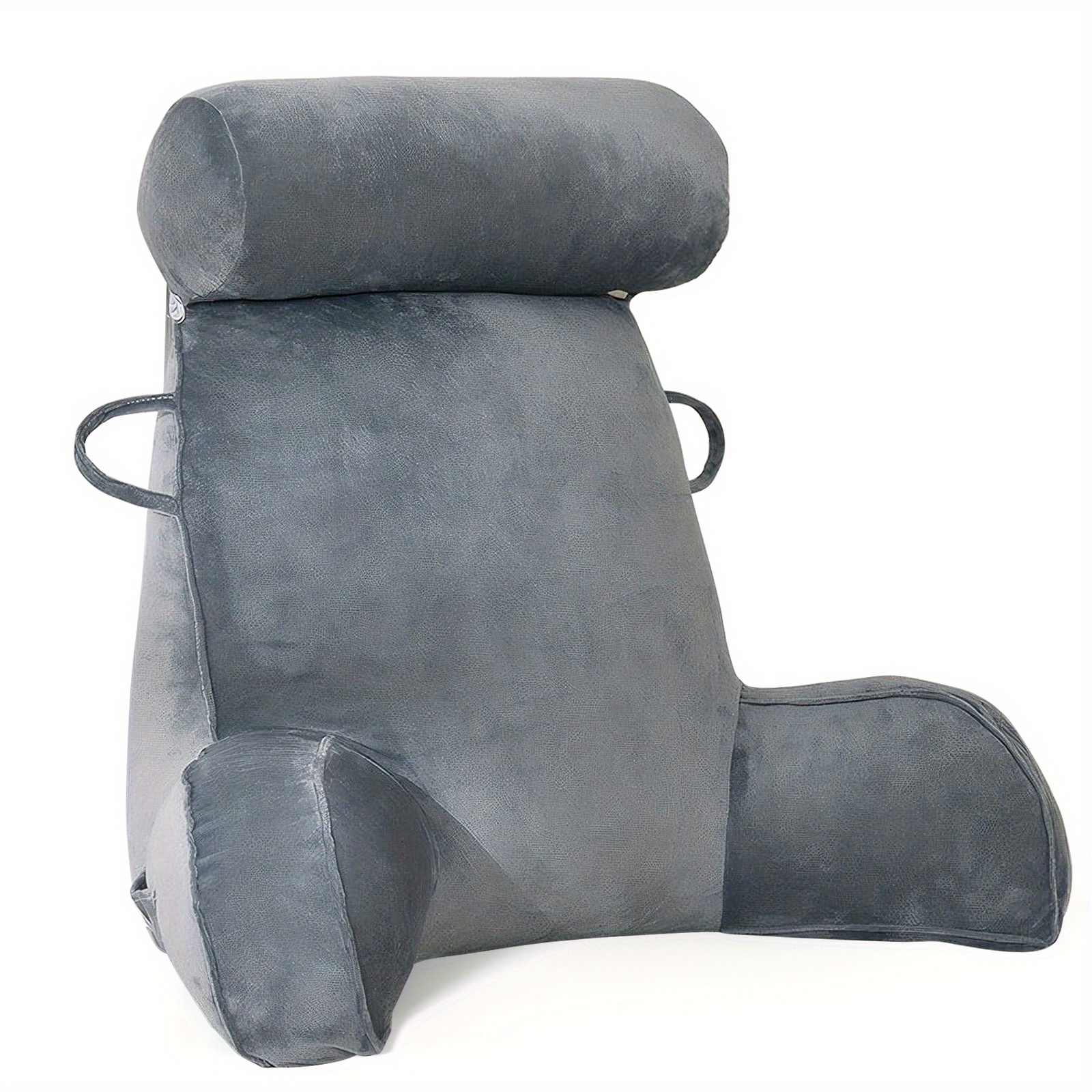 TEMU Dual Handle Reading Pillow Cushion & Headrest With Armrests - Large Recliner Backrest Suitable For Bed, Sofa, Tv Watching, Removable Washable