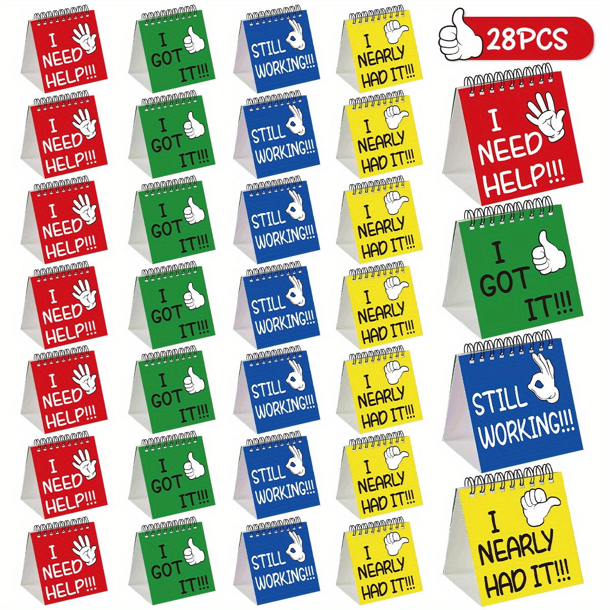 TEMU [Peinture Imprimée] 28pcs Je N'ai Pas Besoin d'Aide Mini Tableaux Pliables Panneaux Fournitures de Classe pour Enseignants Cartes
