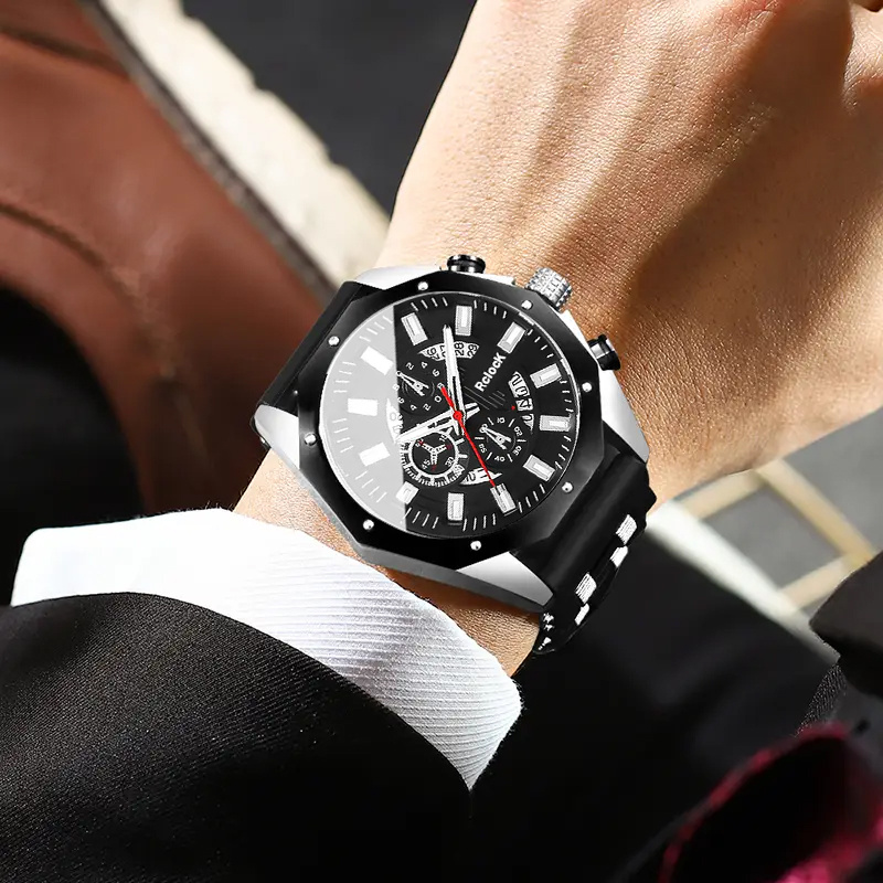 1 MSCXDK Modern Luxury Blue & Golden Chronograph Analog Watch with Date/Day Display, Shockproof Quartz Movement, Golden Case & Blue Strap - Unisex Wristwatch for Men & Women, Dress Watch for Casual/Formal Occasions, Gift for Him/Her