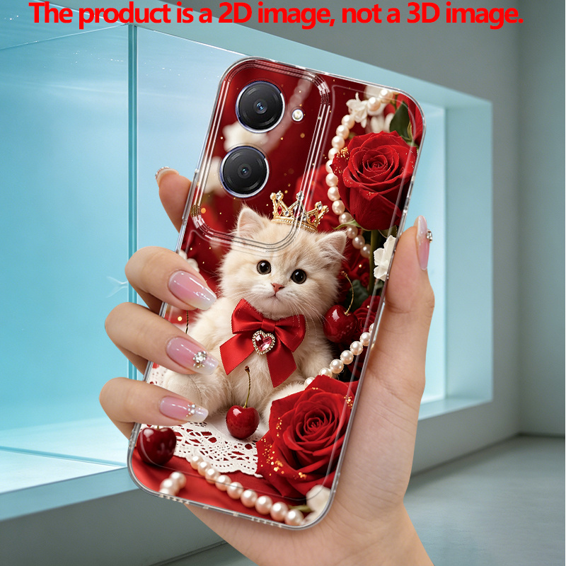 phone case 2d flat kitten   print pattern phone case suitable for vivo y03 y03t y04 y16 y17s y18 4g y19s y21d y28s 5g y29 4g y29s y36 y39 5g y100 4g   v40 v40  50 v60 lite s16 s17 s18 pro simple vintage light