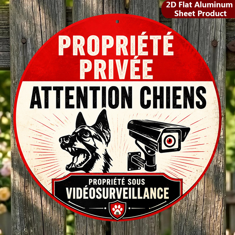 TEMU Panneau de propriété privée 2D plat, 1 pièce, 8X8 pouces, décoration murale en métal d' canin, panneau décoratif de style français adapté au