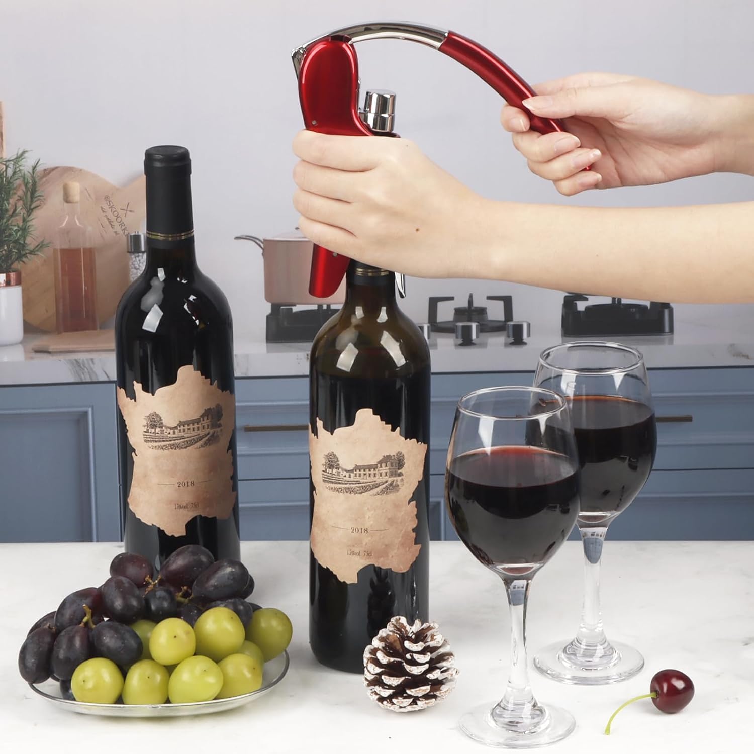 Mechanical Lever Wine Bottle Opener Ergonomic Handle Built-in Hidden Foil Cutter Multifunctional Wine Accessory For Home Bar Wine Opening