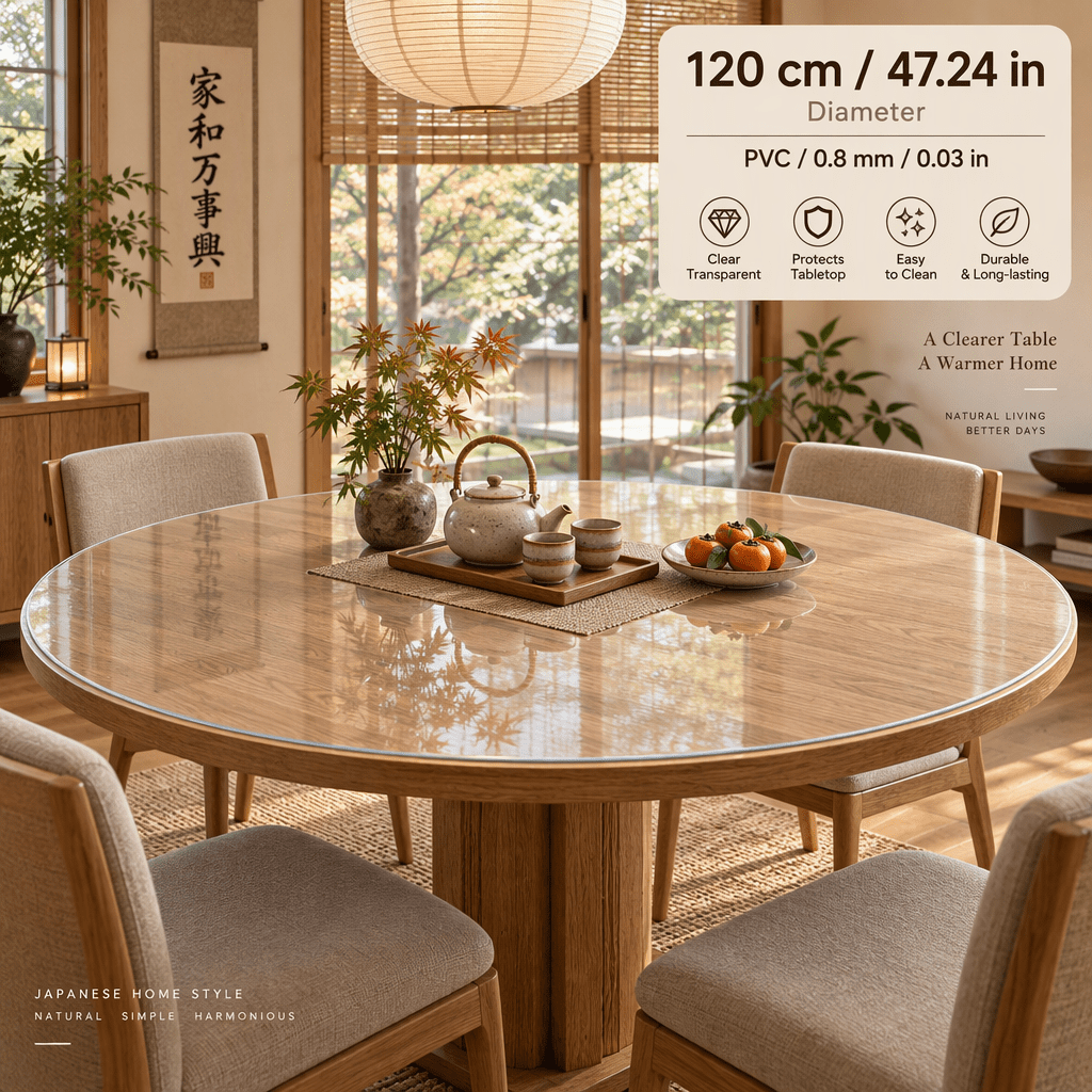 TEMU Clear Table Protector Round, 0.8mm Thin Pvc Table Cover For Coffee Table Desk Nightstand, Transparent Dining Table Mat For Kitchen, 24-47 Inch
