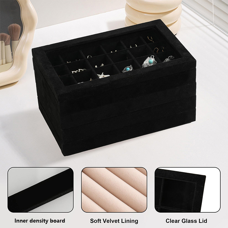 4pc Stackable Velvet Jewelry Storage Box Set for Earrings and Necklaces
