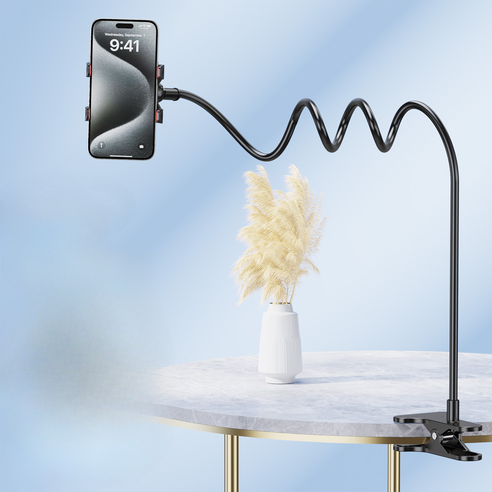 TEMU 360-degree Universal Flexible Hose Phone Holder, Lazy Bracket, Stable Anti-shake With Adjustable Angle, Clip-on For Desk And Bedside, Suitable