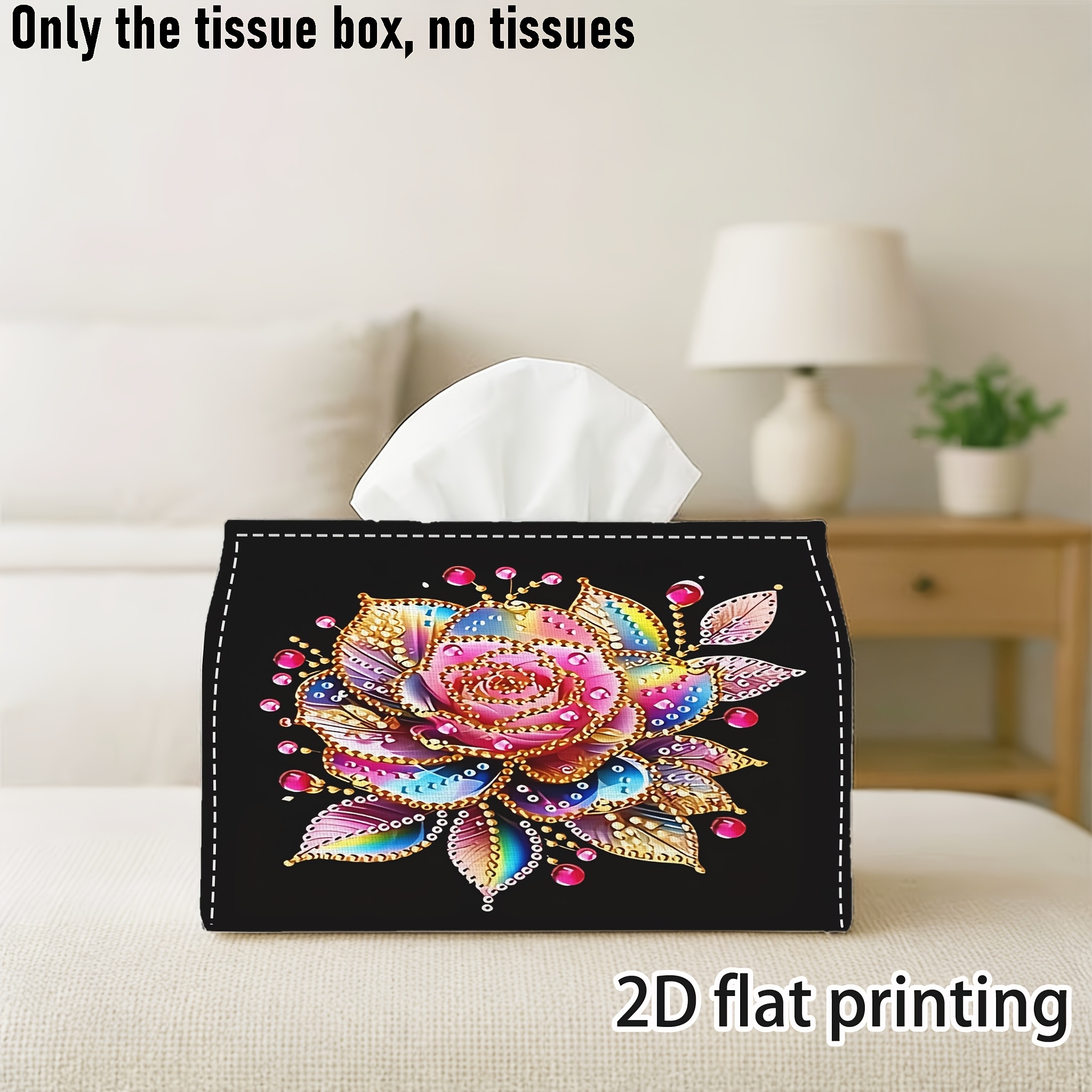 TEMU 2d Flat Printing, 1pc, Tissue Box, Featuring Diamond Painting Kit Vibrant Rose Diamond Painting Acrylic Irregular Shaped Diamond Beads Unique