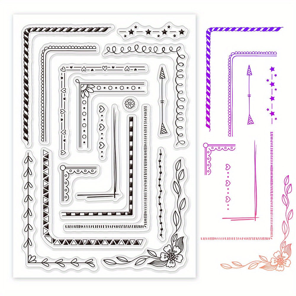 Image of 1sheet Streak Corner Theme Clear Stamps Flowers Leaves Stars Clear Stamp Seals For Cards Making Scrapbooking Photo Journal Album Craft Craft Supplies Stickers Handmade Kit