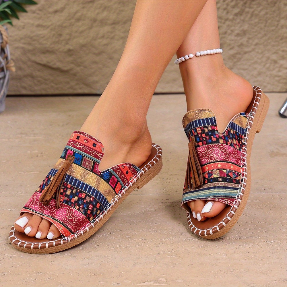 bohemian fringe flat sandalen voor dames levendige gestreepte