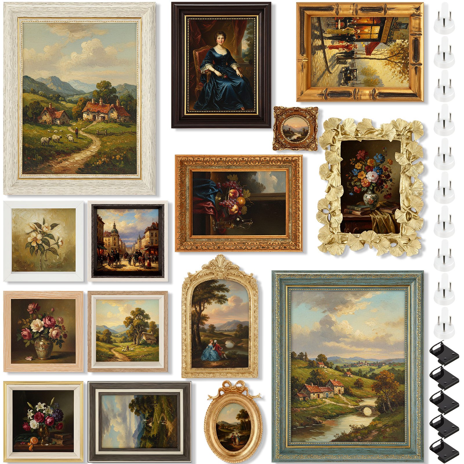 set of 15 vintage picture frames suitable for wall or tabletop use featuring ornate french   ideal for farmhouse decor this vintage wall   is perfect for enhancing the decor of   bedroom or living room