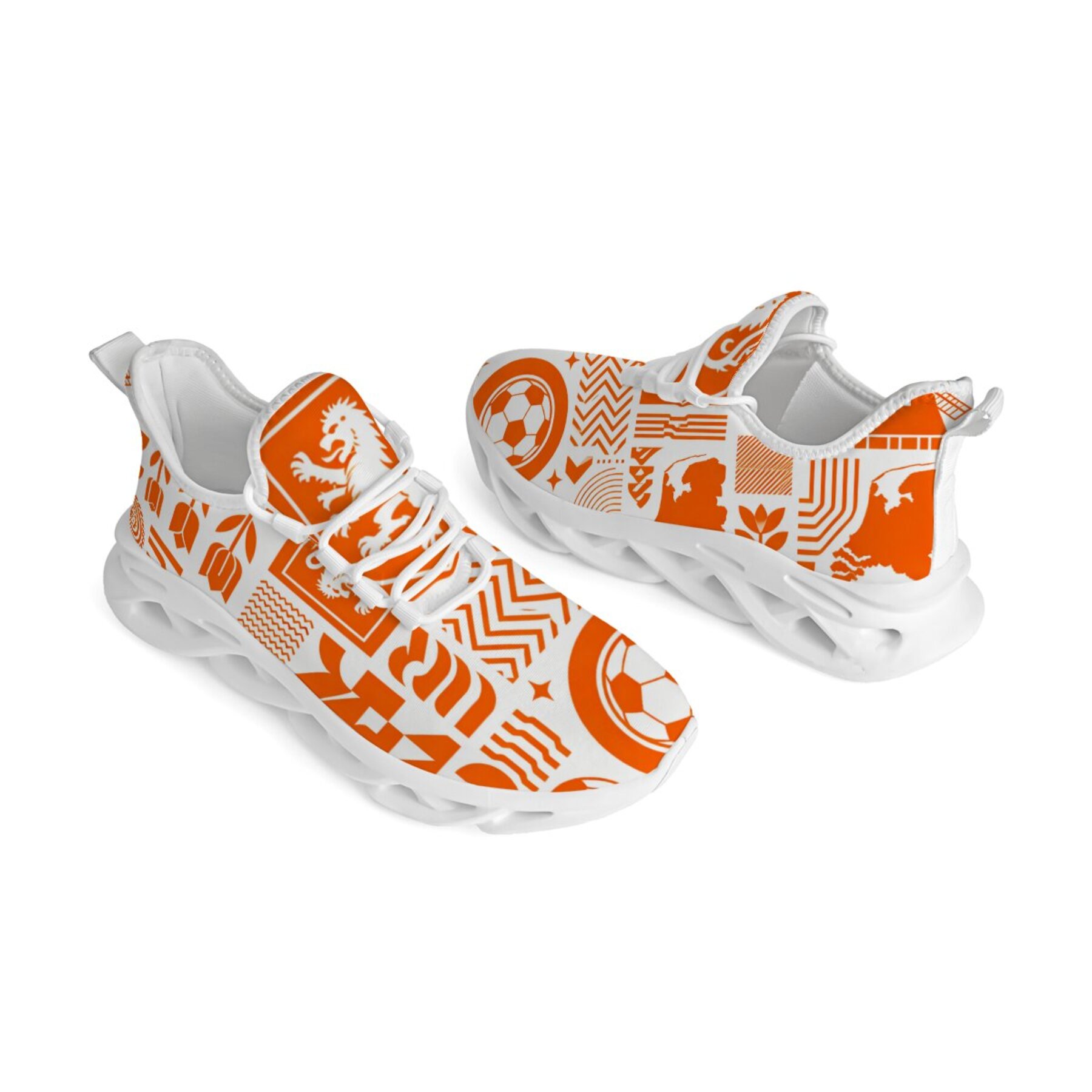Twist Sole Adult Casual Running Shoes Orange Lion Badge, Dutch Historical Coat of Arms, EVA Midsole Soft Springy Cushioning, Campus Athletic Outfit Trendy