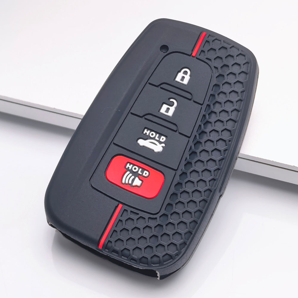 TEMU Silicone Key Fob Cover Compatible With For Camry Rav4 Highlander Corolla Avalon C-hr Prius 4 Button Smart Key Textured Protective Case Fits On