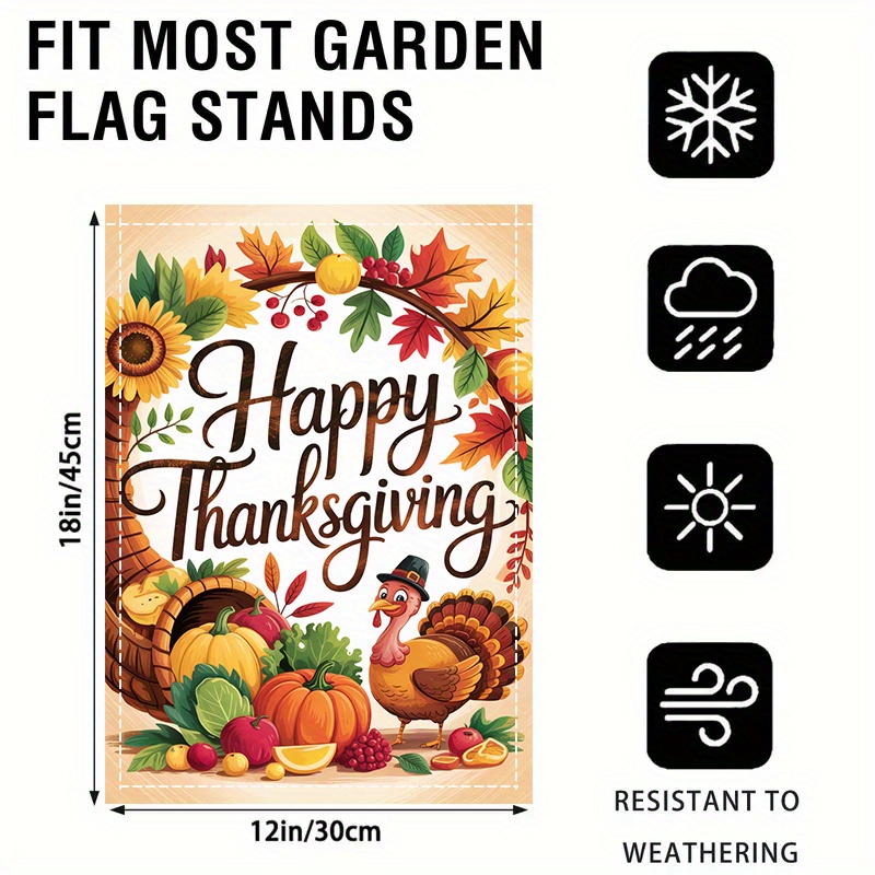 TEMU 2d Flat, 2d Flat 1pc, Thanksgiving Festive Illustration, Double-sided, Washable, Multi-functional Festive Yard Decoration Flag, No Electricity