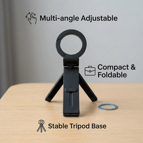 foldable magnetic phone holder with magnetic base adjustable arm extendable retractable stand 360 rotation suitable for airplane train tables travel luggage mini desk stand for smartphones tablets readers ideal gift for