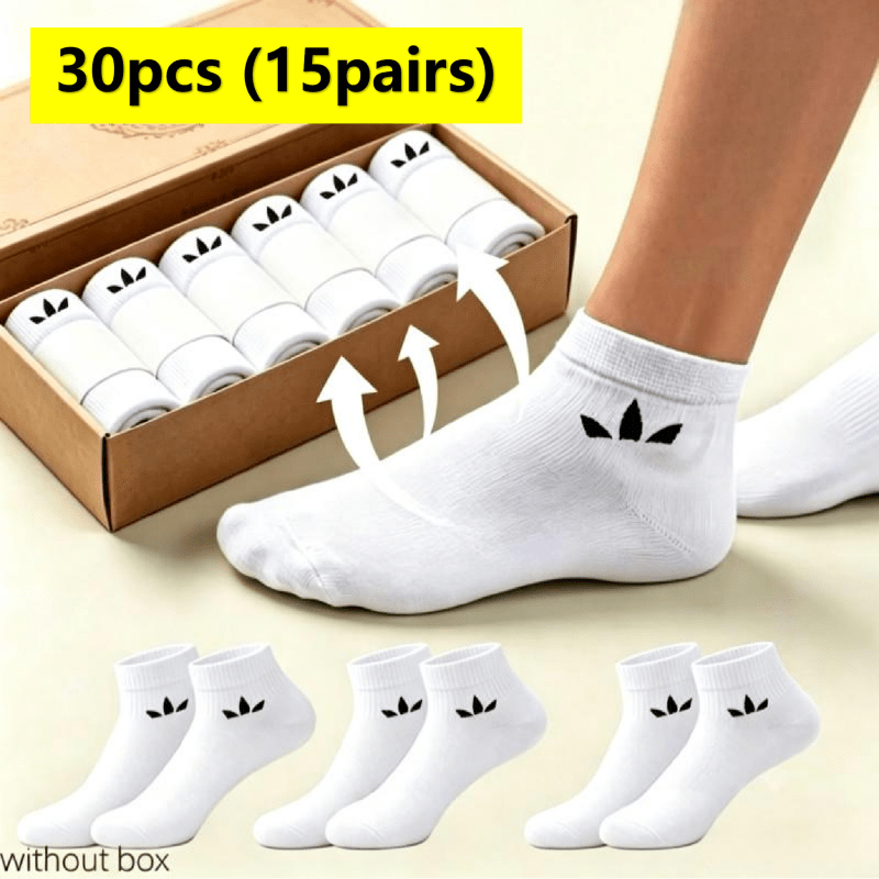 TEMU 30pcs (15 Pairs) Mixed Color Breathable Unisex Socks - Lightweight Travel Essentials Solid Color Socks, Moisture-wicking Seamless Design, Smooth