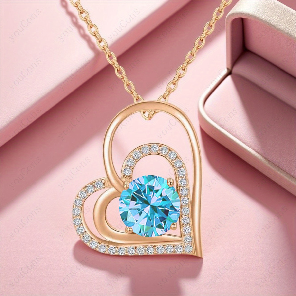 Luxury Light Blue Synthetic Zirconia Heart-Shaped Pendant Necklace