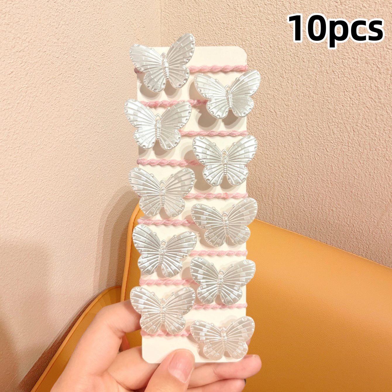 TEMU 10pcs Set Of Girls' Three-dimensional Pearlescent Bow Hair Ties, Pink High-elasticity Hair Bands That Won't Damage Hair, Casual Hair Accessories