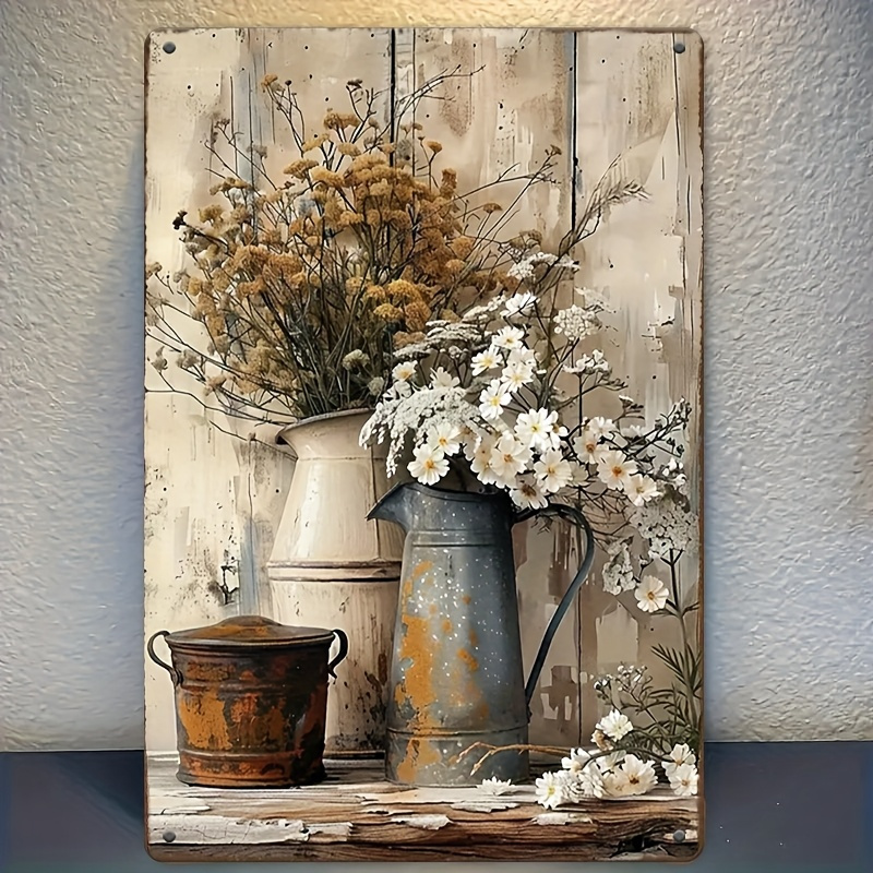 TEMU 2d Flat, 2d Flat 1pc Wall Art Rectangular Aluminum Decorative Sign Nice Flowers Aluminum 20x30cm (8x12inch) Plant Theme Vintage Aluminum Sign