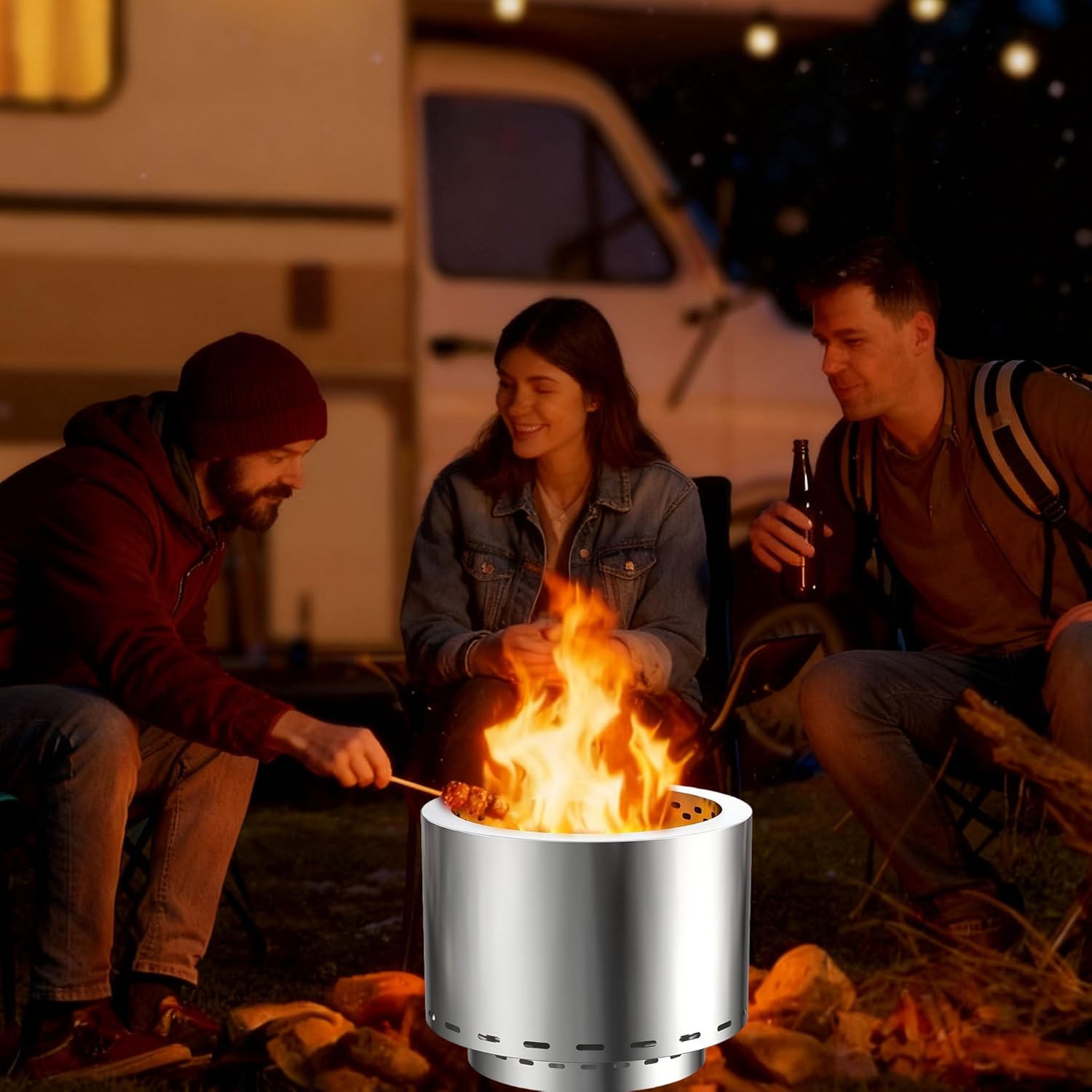 Large Wood Stove, Smokeless Stove With Carrying Bag, Stainless Steel Fire Pit For Outdoor Use, Portable , Burnable Campfire, Suitable For Patios, , Gardens, Camping, 49 Cm