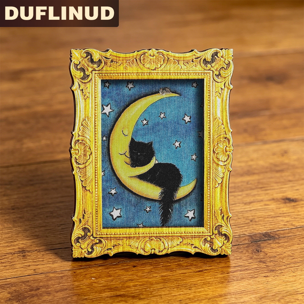 TEMU Duflinud Mini Wood Magnetic Fridge Magnet Suitable For Kitchen - Little Black Cat On Moon With Starry Sky & , Wood Decorative Magnets For