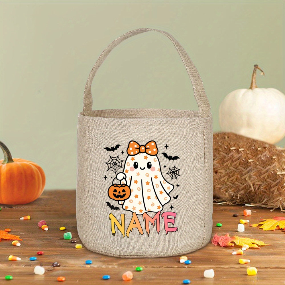 Customizable For Halloween Tote Bag For Trick-or-treating Featuring A Design, Perfect For Candy And Durable Enough For Parties