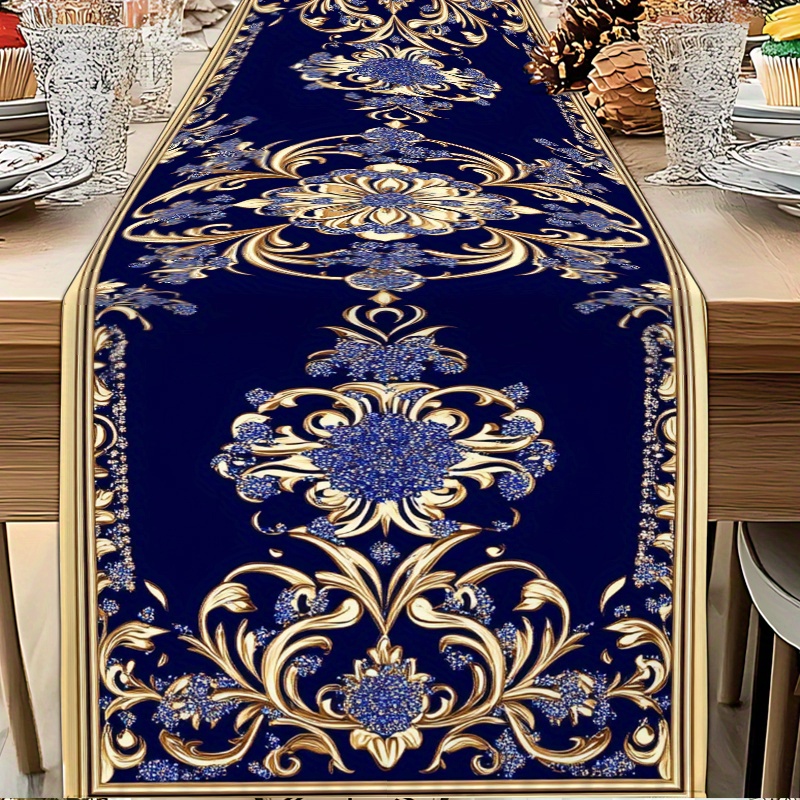 TEMU Jit1pc With And Golden Combination, Featuring Luxurious Jewelry Floral Patterns, Table Runner, Rectangular Decoration For Kitchen And Dining