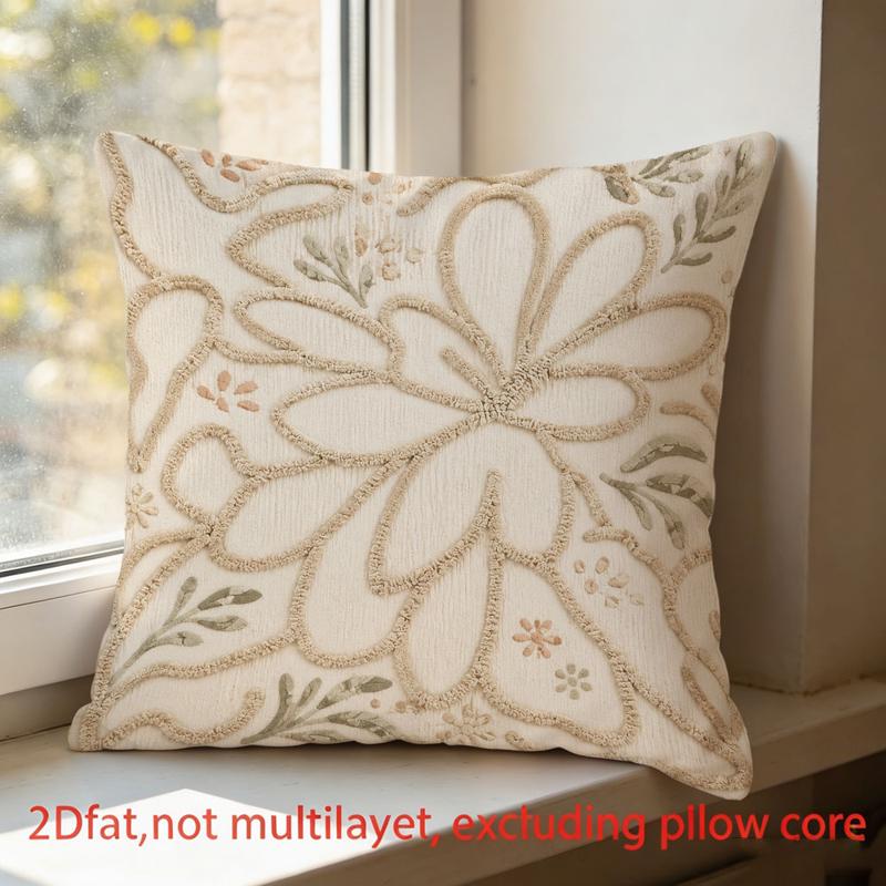 TEMU de cojín decorativa con estampado 2D, 45×45 cm, floral y de hojas de cara, beige, marrón y verde, diseño texturizado en relieve, para decoración