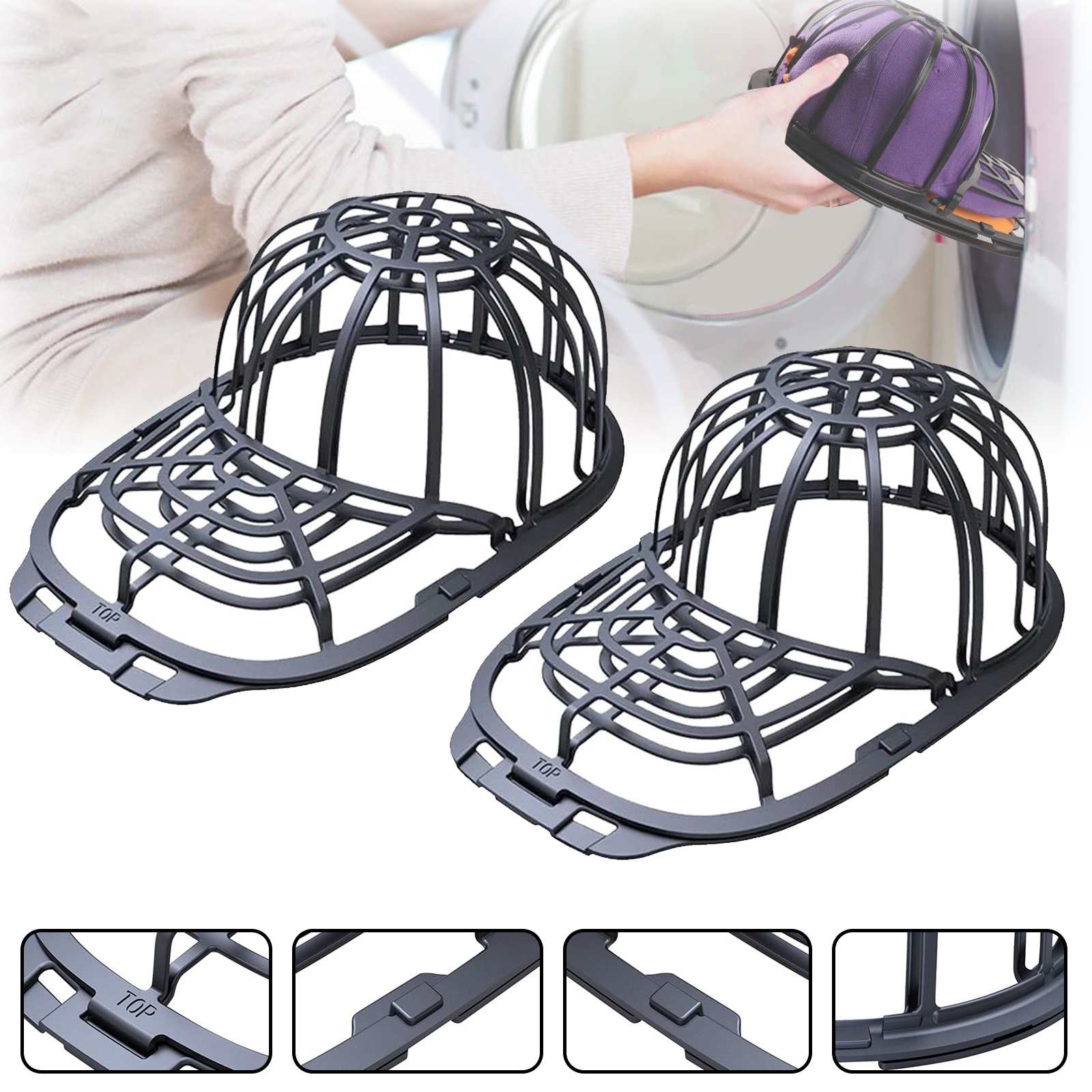 Image of 2-pack : Top Hat Washer With Paper Card (black) Baseball Cap Cleaning Rack Hat Cleaning Cage Hat Washer Baseball Cap Cleaner Anti-deformation Storage Tool