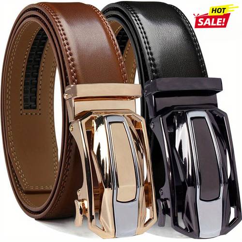 2pcs mens ratchet leather belt set sliding belt adjustable for gift mens dress fashion belts1 3 8 christmas gift ideal mens belt accessory