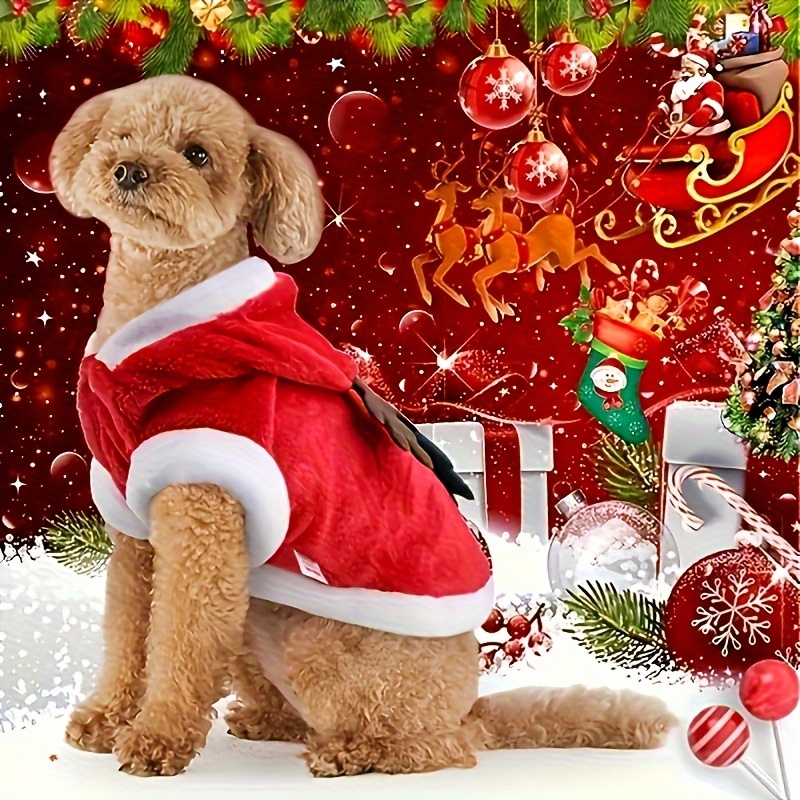 festive santa dog costume with adjustable hood, acrylic material