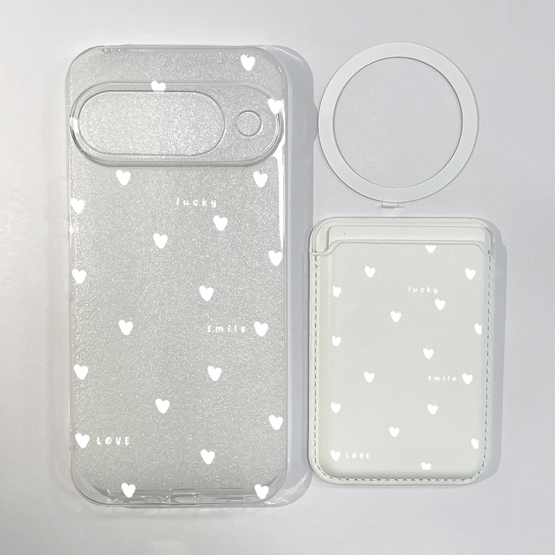 TEMU Phone Case: 2pcs Set Creative White Heart Pattern Phone Case & Fashionable Luxury Artificial Leather Magnetic Property Multi-functional For