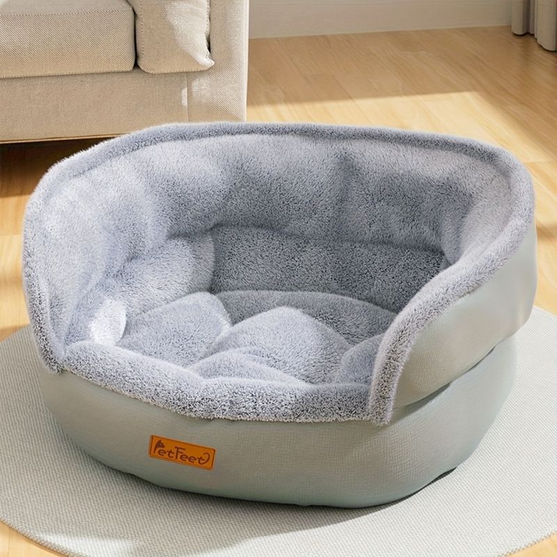 Image of Bed With Raised Bolster, Soft Pet Couch Nest, Cozy Donut Dog Sofa With Non-slip Bottom, Indoor Puppy Cat Sleeping Lounger Cushion