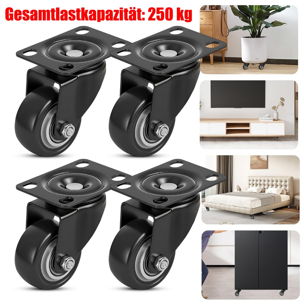 4-pack Heavy-duty Casters With 250kg Total Load Capacity, Universal Wheels For , Trolleys, Plant Stands, Workbenches And Shelves, Sturdy And Smooth-rolling