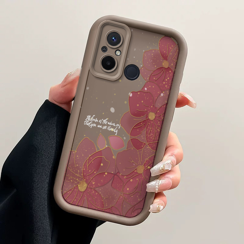 item picture phone case phone case suitable for redmi 12c tpu protective cover shockproof romantic for red   starry floral pattern back cover